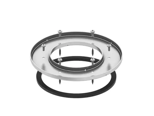 Edelstahlring mit Schrauben und Dichtung, geeignet für Anwendungen mit TECE-Produkten, zur Stabilisierung oder Befestigung in verschiedenen Systemen.